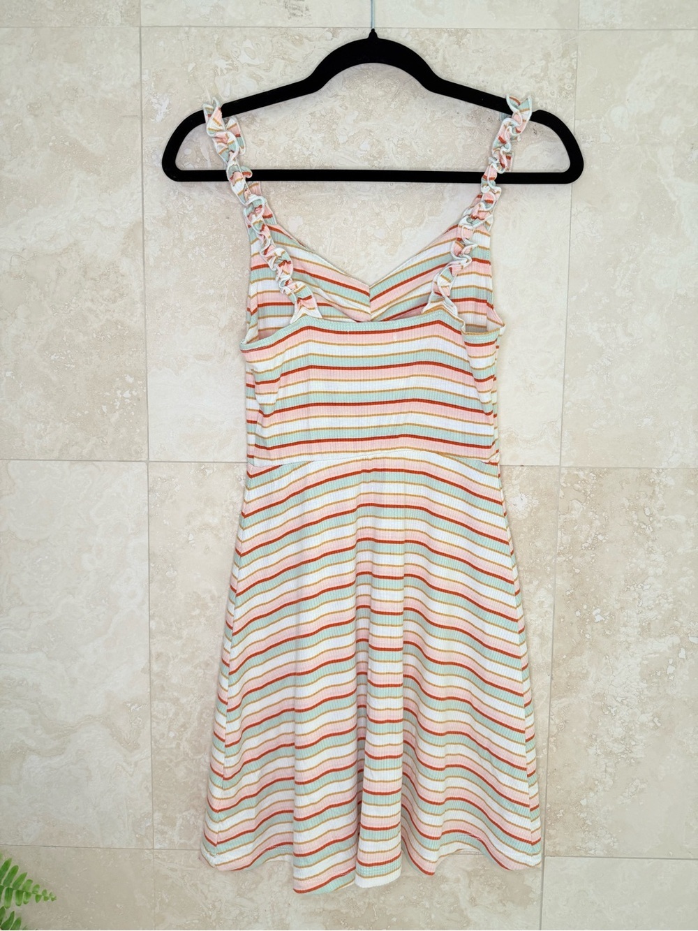 Altar’d State Striped Rib Knit Ruffle Strap Ruched Sundress Small - Picture 2 of 9